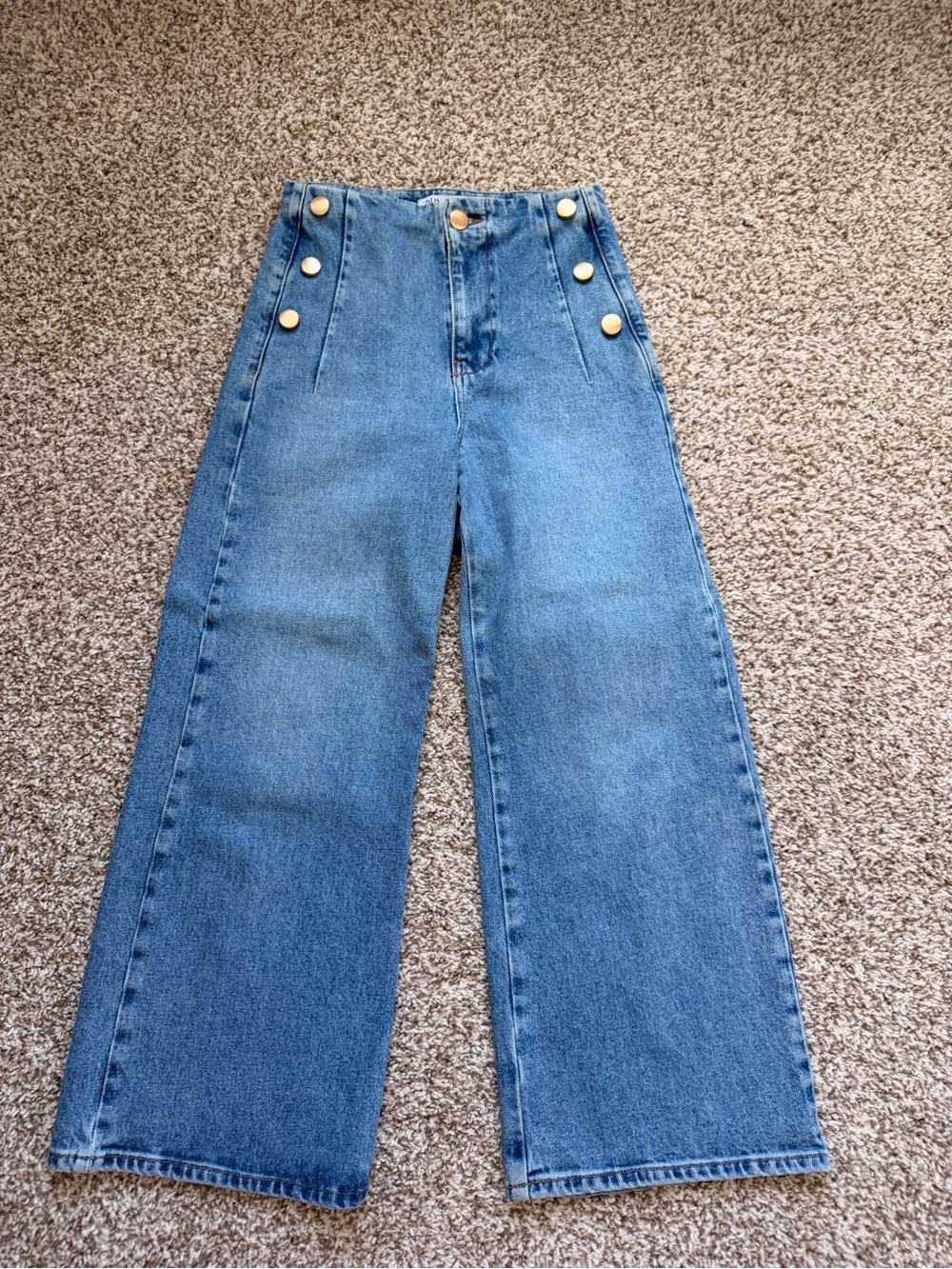 Zara Light Blue Wide-Leg High-Rise Jeans with Gold Buttons